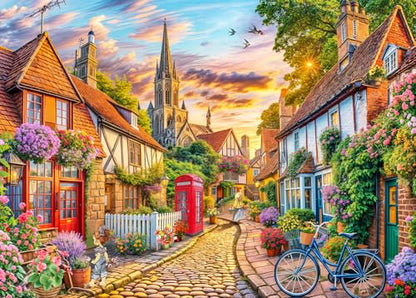 Jigsaw Puzzles for Adults 1000 Piece Puzzle for Adults 1000 Pieces Puzzle 1000 Pieces-Charming European Town with Cobblestone streetscape - color: European Town