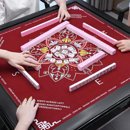 DEVPNR Mahjong Mat for Table with Rules, 32.6"x32.6", Red | Non-Slip Table Cover, Noise-Reducing, with Rules, Portable with Travel Bag, for American Mahjong, Poker, Card & Board Games - color: Red