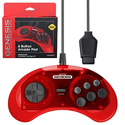 Retro-Bit Official Sega Genesis Controller 6-Button Arcade Pad for Sega Genesis - Original Port (Red) - color: Red