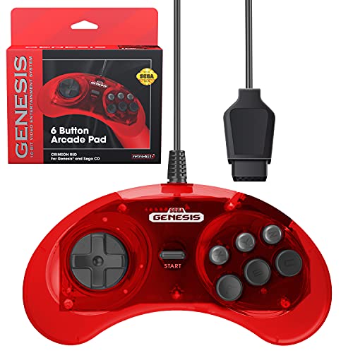 Retro-Bit Official Sega Genesis Controller 6-Button Arcade Pad for Sega Genesis - Original Port (Red) - color: Red