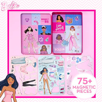 Barbie D.I.Y. Magnetic Play Set, 75 Pieces, 3 Magnetic Dolls, Crafts for Kids Ages 4-8, 4 Year Old Girl Birthday Gifts, Girl Toys, Cute Travel Toy, Fun Airplane Activities, Pretend Play for Girls - color: Barbie