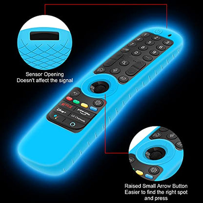 Silicone Case for LG MR21GA MR21GC Remote Control [Shockproof] Anti-Slip Protective Cover for LG MR22GA MR22GN MR23GA MR24GN Magic Remote 2021-2024 Case Sleeve Holder Protector Skin (Glow Blue) - color: Glow Blue