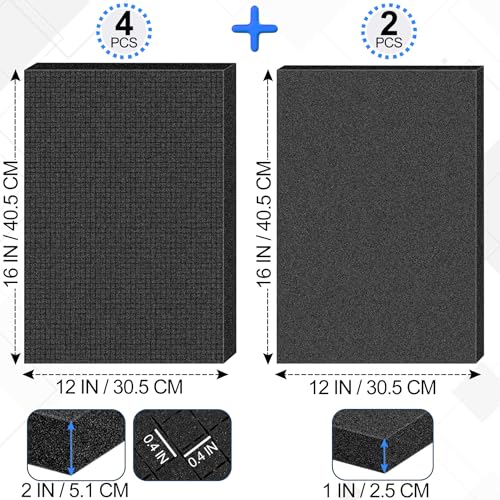 6 Pcs Pick and Pluck Foam Sheets 2 Size Polyurethane Pick Apart Foam Inserts Pads with Bottom Use for Camera, Interlocking Case, Tool Box, Storage Drawer (4P 16" x 12" x 2", 2P 16" x 12" x 1") - size: 2 Sizes - 6 Pcs -16 Inches Length