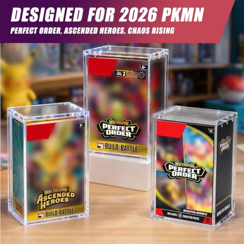 Booster Bundle Acrylic Display Case(Taller Version) | Compatible with Perfect Order & Ascended Heroes & Chaos Rising, 8+5mm Ultra Thick Clear Storage Box with Magnets
