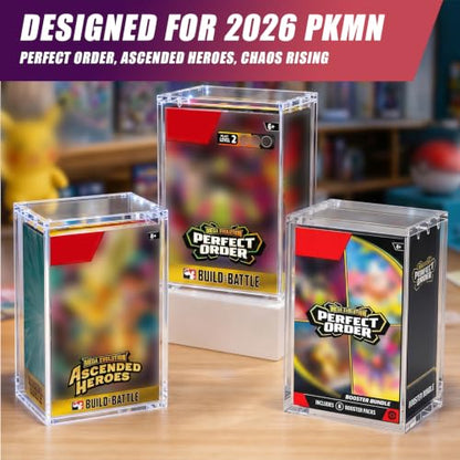 Booster Bundle Acrylic Display Case(Taller Version) | Compatible with Perfect Order & Ascended Heroes & Chaos Rising, 8+5mm Ultra Thick Clear Storage Box with Magnets