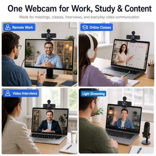 4K Webcam for PC with Dual Microphones,UHD 30fps Web Camera,Autofocus USB Webcam with Privacy Cover,Tripod, Plug & Play Camera for Zoom, Teams, Skype, Streaming, Laptop & Desktop