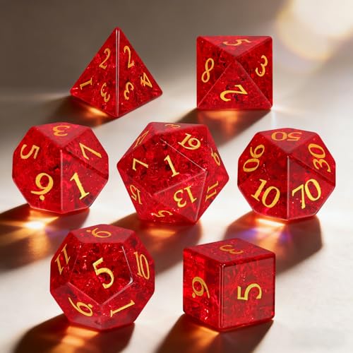 Fluorescent Red 7Pcs Polyhedral Dice Set, K9 Crystal Cat's Eye Multi-Faceted DND Dice for Dungeons and Dragons RPG Tabletop Game (neon red) - color: Neon Red