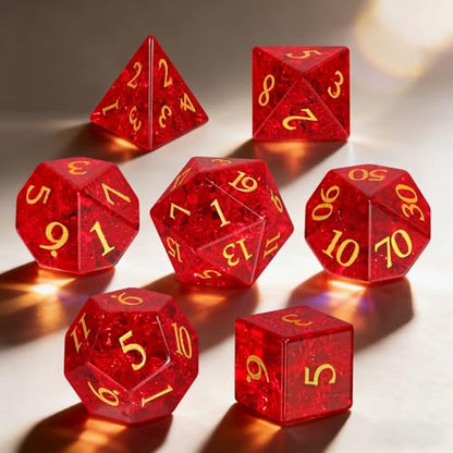 Fluorescent Red 7Pcs Polyhedral Dice Set, K9 Crystal Cat's Eye Multi-Faceted DND Dice for Dungeons and Dragons RPG Tabletop Game (neon red) - color: Neon Red