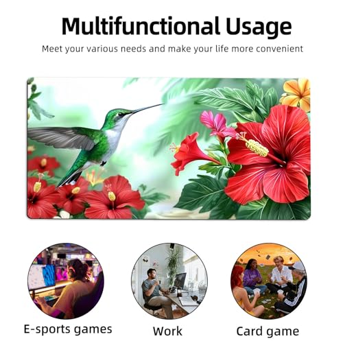 for MTG Playmat TCG Card Game Mat with Stitched Edges,Board Game Mats Non-Slip Waterproof Rubber Base 24 x 14 inch for CCG RPG DTCG Trading Card,Hummingbird Hibiscus Garden - color: Hummingbird Hibiscus Garden