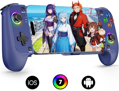 Mocagen MC1 Phone Controller for iPhone & Android – Ergonomic Grip, Low Latency, Case Friendly, Bluetooth Mobile Controller with Hall Effect Joysticks, Portable Travel Companion for Car/Leisure(Blue) - color: Blue