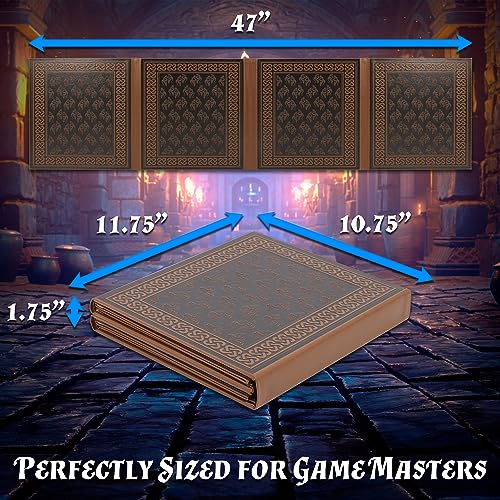 CASEMATIX DM Screen Faux Leather 8-Panel Deluxe GM Screen - Eight Panel Folding Game Master Screen with 2 Swinging Panels and Wet Erase Pockets for TTRPGs, Inserts Not Included, Brown - color: Brown