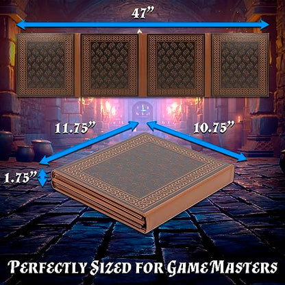 CASEMATIX DM Screen Faux Leather 8-Panel Deluxe GM Screen - Eight Panel Folding Game Master Screen with 2 Swinging Panels and Wet Erase Pockets for TTRPGs, Inserts Not Included, Brown - color: Brown