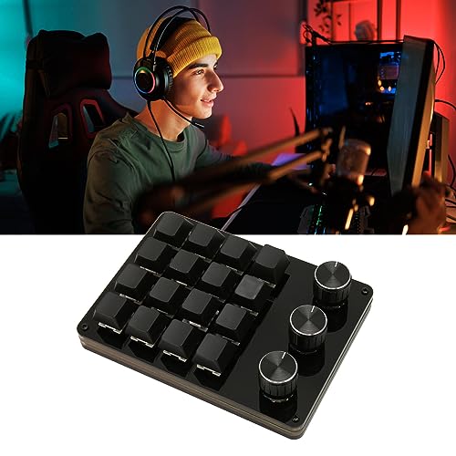 VBESTLIFE One Handed Macro Programmable Keyboard, 16 Keys 3 Knobs Blue Switch Mechanical Gaming Keyboard, Gaming Keyboard, Custom Shortcut, Detachable Cable, for Gaming Office