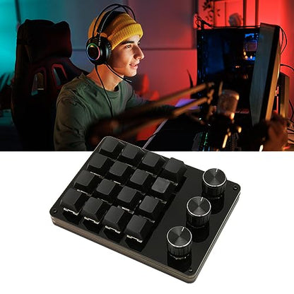 VBESTLIFE One Handed Macro Programmable Keyboard, 16 Keys 3 Knobs Blue Switch Mechanical Gaming Keyboard, Gaming Keyboard, Custom Shortcut, Detachable Cable, for Gaming Office