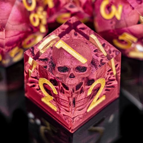 DND Skull Dice Set 7PCS Necromancer Polyhedral Dice for Dungeons Dragons RPG Role Playing Game, Resin Sharp Edged D and D Dice with Gift Box D6 D8 D10 D12 D20 (Red) - color: Red&gold
