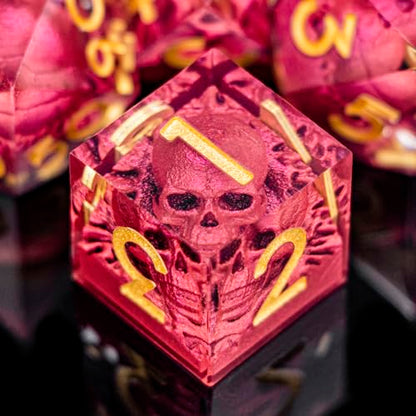 DND Skull Dice Set 7PCS Necromancer Polyhedral Dice for Dungeons Dragons RPG Role Playing Game, Resin Sharp Edged D and D Dice with Gift Box D6 D8 D10 D12 D20 (Red) - color: Red&gold