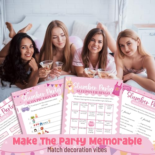 217 Pcs Slumber Party Bingo Games and Fun Activities Family Gathering Sleepover Question Card Set Game for Adults Games Indoors, Sleepover Activity Supplies - style: Slumber Party
