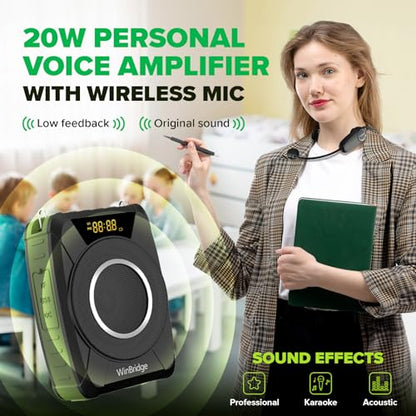 Waterproof Voice Amplifier with Wireless Microphone Headset M801 20W | Microphone with Speaker Portable Megaphone with Mic, Bluetooth Personal PA System for Teachers, Tour Guide, Singing, Elderly - color: black