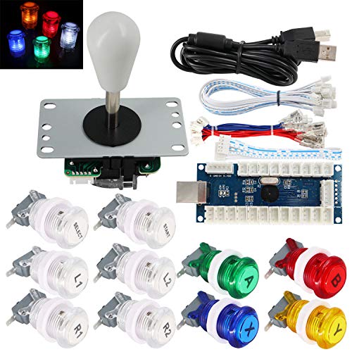 Arcade Game Stick DIY Kit with Logo LED Buttons, 8-Way Joystick, USB Encoder Cable Controller for PC, MAME, Raspberry Pi, Android - color: mix