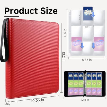 9 Pocket Trading Card Binder, Holds 1080 Cards with 60 Removable Double-Sided Sleeves, Premium Zipper Top Loader Card Collection Album, PU Card Folder Holder for MTG, TCG, Baseball, Sports Cards - color: Red