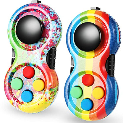 Skylety 2 Pcs Fidget Toys for Adults Controller Fidget Pad Stress Relief Cube Clicker Game Controller Sensory Educational Toy for ADHD Autism Relief Stress Anxiety(Rainbow and Stripe Style) - style: Rainbow and Stripe Style