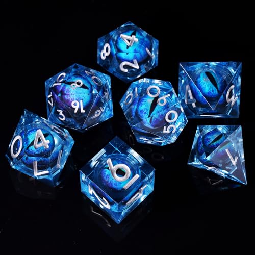 Dragon Eye DND Dice Set, 7 Pcs Liquid Core Resin Sharp Edged Polyhedral D&D Dice for Dungeons and Dragons RPG Role Playing Table Games