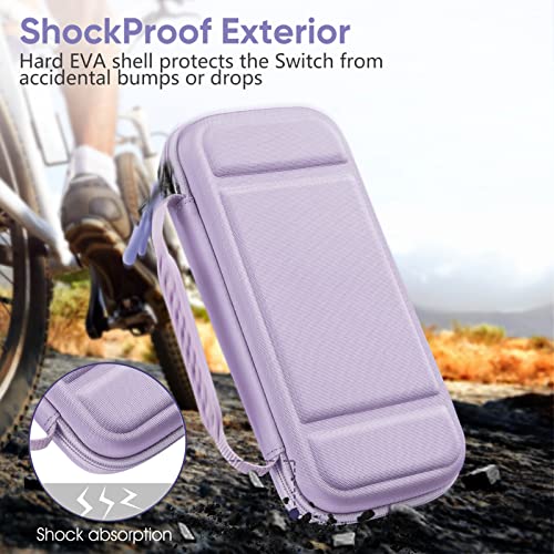 FINTIE Carrying Case for Nintendo Switch OLED Model 2021/Switch 2017, [Shockproof] Hard Shell Protective Cover Travel Bag with 10 Game Card Slots & Inner Pocket - color: Lilac Purple
