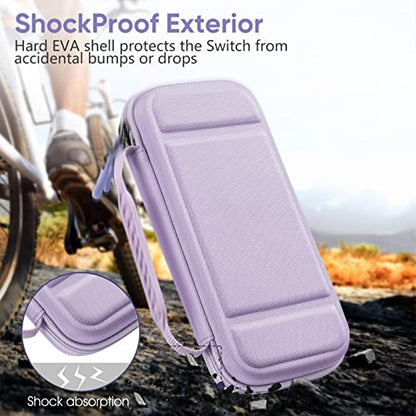 FINTIE Carrying Case for Nintendo Switch OLED Model 2021/Switch 2017, [Shockproof] Hard Shell Protective Cover Travel Bag with 10 Game Card Slots & Inner Pocket - color: Lilac Purple