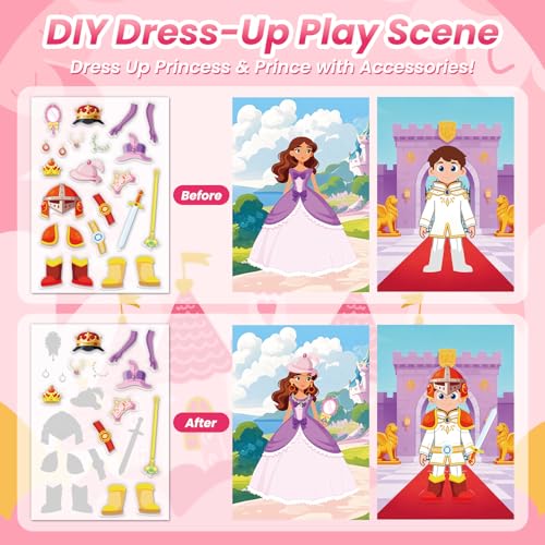 Princess Reusable Sticker Book for Toddlers, DIY Princess Accessories Fun Jelly Stickers, Washable Puffy Stickers for Kids Toys, Airplane Road Trip Travel Activities Essentials for Kids 3 4 5 Years - style: Princess