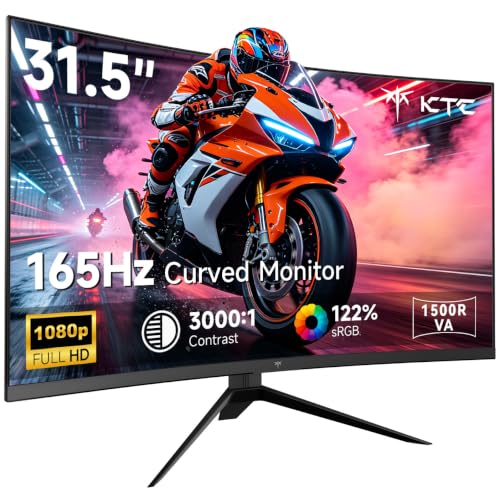 KTC 32 Inch Curved Gaming Monitor, FHD 1080P 165Hz 1500R Monitor, H32S17C | 122% sRGB with HDR, FreeSync PC Monitor, HDMI 2.0x2, DisplayPort 1.4, VESA Compatible, Tilt Adjustable, Eye Care - color: Black, size: 32 inch
