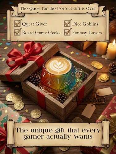 Rainbow Glass D20 Dice Mug – 12oz Iridescent Polyhedral Cup for Tabletop RPG Gaming – Unique D&D Gifts for Men, Game Masters– Novelty Coffee Dice Cup - style: Game
