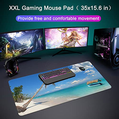 Desk Mat Pad,Large XXL Extended Mouse Pad Mat for Desktop Keyboard | 35''×15.6'' XXL Extended Gaming Mouse Pad with Non-slip Base Desk Matt Mousepad for Computer,Office,Keyboard and Laptop - color: C2-Palm Sea