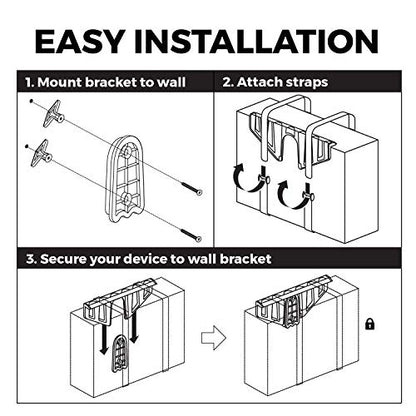 HumanCentric Universal Wall Mount (Black), Adjustable Mount for Cable Boxes, Gaming Consoles, DVD Players, Routers, Modems, and More, Fits Devices 12” to 32” in Perimeter, Hardware Included