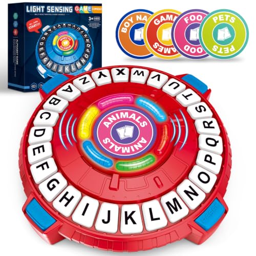 Family Board Game for Kids and Adults, Light-Sensing Word Game with 3 Modes | Fast-Paced 26-Letter Game with Timer for Family Game Nights and Parties, 40 Double-Sided Category Cards, 2–6 Players, Ages 8+ - color: Red