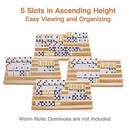 plusvivo Domino Racks with Stand Set of 4, Mexican Train Dominoes Set Trays Wooden Domino Holders for Mexican Train and Other Domino Games for Kids & Adults - Hobbies, Indoor Activities & Family Fun