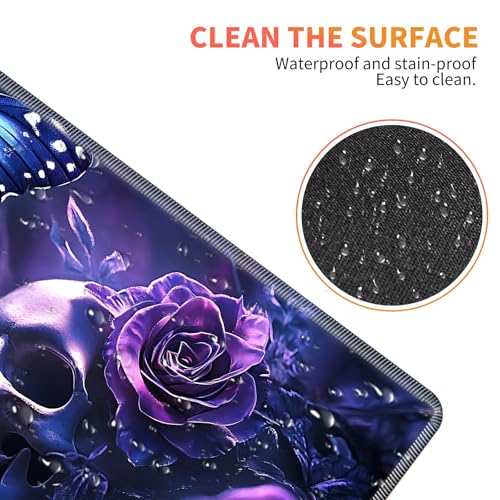 Large Gaming Mouse Pad Set with Wrist Support – 31.5" x 11.8" 4-in-1 XXL Mousepad with Keyboard Wrist Rest, Mouse Wrist Rest & Coaster – Ergonomic Desk Mat for Office, Home – Blue Butterfly Skull - color: Blue Butterfly Skull