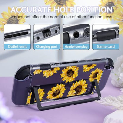 DLseego Protective Case Flower Floral Clear Switch 2 (2025), Detachable Joy-Handle Protective Case 2-Piece Split Full Wrap PC Hard Shell Anti-Scratch All-Round Protection Cover, Sunflower, Yellow - color: Yellow