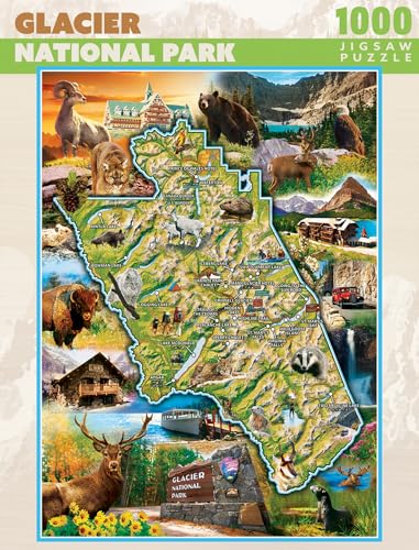 MasterPieces National Parks Maps 1000 Piece Jigsaw Puzzle for Adults, Family, Or Youth - Glacier National Park - style: Glacier