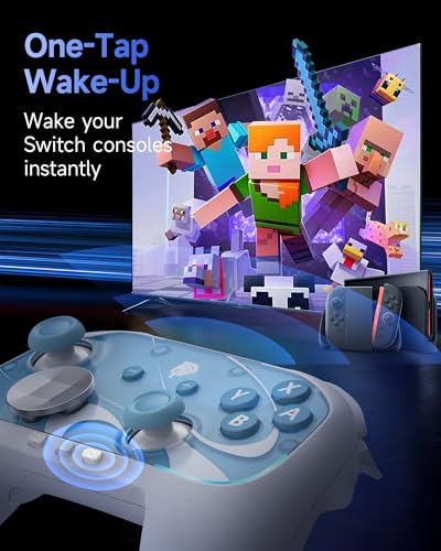 EasySMX S10 Controller for Switch 2/ Switch/PC-One Key Wake-up | TMR Anti-Drift Joystick, Mechanical Buttons, 6 Axis Gyro, Bluetooth Switch Controller with RGB & Swappable D-Pad - color: white blu