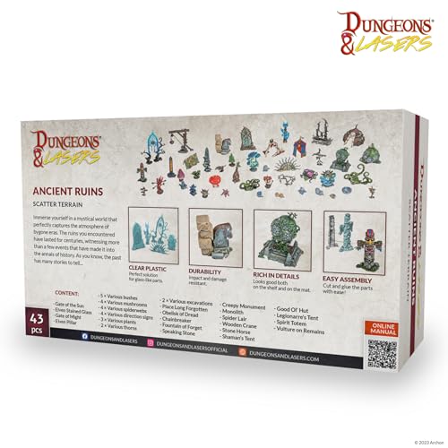 Dungeons & Lasers: Ancient Ruins Scatter Terrain - 43 Piece Modular Design - RPG Terrain for DND and 5E Compatible Tabletop Games - Fits 28/32mm Scale Miniatures - Unpainted & Unassembled - Ages 14+