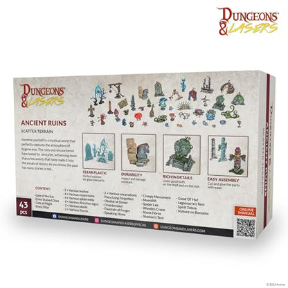 Dungeons & Lasers: Ancient Ruins Scatter Terrain - 43 Piece Modular Design - RPG Terrain for DND and 5E Compatible Tabletop Games - Fits 28/32mm Scale Miniatures - Unpainted & Unassembled - Ages 14+
