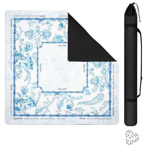 Mahjong Mat with Black Carrying Bag, 31.5"x31.5" Anti-Slip Noise Reduction Gaming Mat for Mahjong, Poker, Board Games, 3 Dice & Black Storage Bag - color: White