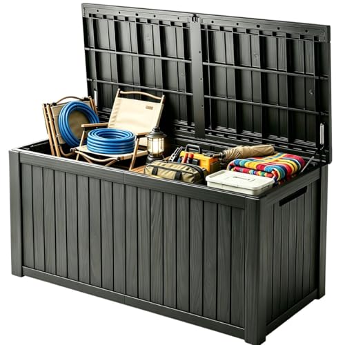 180 Gallon Outdoor Storage Box, Large Storage Deck Box for Patio Furniture Accessories, Garden Tools, Indoor Storage for Cushion, Black - color: Black, size: 180GAL