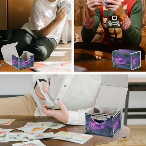 Magnetic Closure TCG Deck Box Portable Card Holder Trading Card Deck Box | PU Leather Collectible Card Case Game Trading Card Deck Box Storage Scratch Resistant Lining, Magical Purple Glowing Flower - color: Magical Purple Glowing Flower
