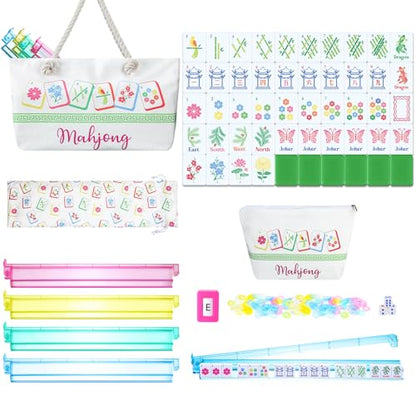 Ceenna American Mahjong Set Complete 160 Pcs Tile/Pushers/Carrying Bag/dice/Chips, 1.2 Inch Green Back Melamine Mahjong Tiles, Hand Carved Pattern for Adult Mah Jong, Beginners (Classic) - style: Classic