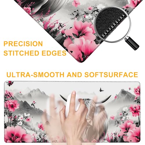 Large Mouse Pad Highland Cow Blossom Floral Waterproof Extra Large Mousepad with Stitched Edges Non-Slip Rubber Base Computer Protector Desk Pad for School Office Home 35.4"X 15.7" - color: Red Maple Trees