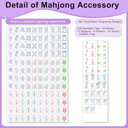 Simgoing 160 Pcs 1.2 Inch American Mahjong Sets Mahjong Tiles Melamine Engraved Multi-Layer Mah Jong Ideal for Home & Party Games, Tiles Only(Modern,Light Purple) - color: Light Purple, style: Modern