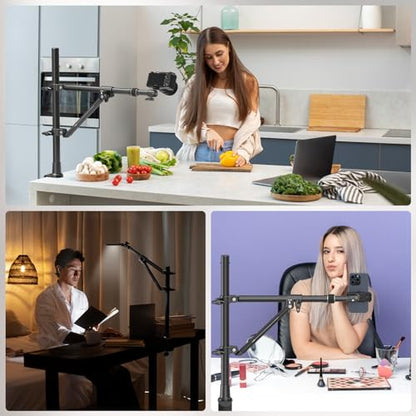 SMALLRIG Triangle Camera Desk Mount, Max. Load 3kg/ 6.6lbs, Overhead Mount with Auxiliary Support Rod, with Phone Holder and Small Ball Head for Camera/Phone/Light/Webcam - style: Clamp 4304