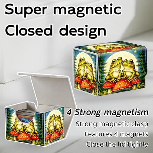Trading Card Storage Box, Premium PU Leather with Magnetic Closure, Holds 100+ for MTG Cards, Frogs Sitting On Mushroom Durable Deck Box for Magic the Gathering, Trading Card Games - color: Frogs Sitting On Mushroom
