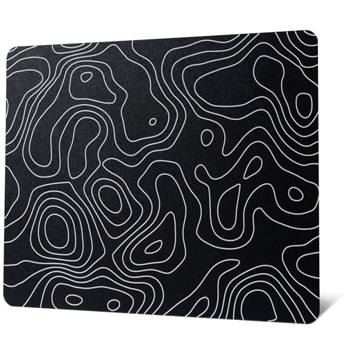 XVX Glass Mouse Pad for Gaming, Black Topographic Hard Gaming Mousepad, Professional Large Mouse Mat 16.2" x 12.2", Special Glass Surface with Improved Precision and Speed - color: Black(Topographic)